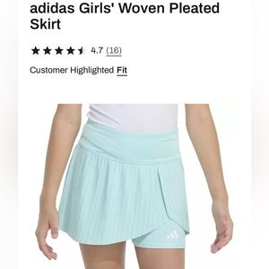 Adidas Kids size L/14 mint/seafoam/teal pleated Skort. So cute. Trendy. Girly